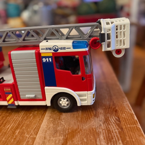 Playmobil Fire Truck Ladder Unit 4820 Red Toy Vehicle w Gurney Only - Picture 3 of 10